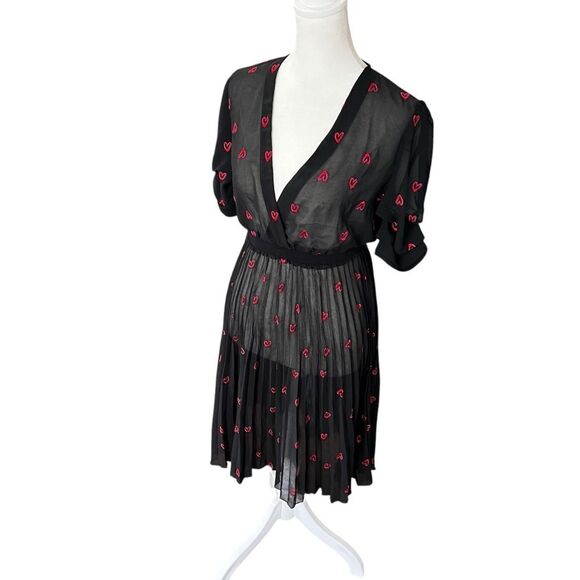 Maje Rengia Heart Print Pleated Sheer V Neck small - Picture 4 of 11